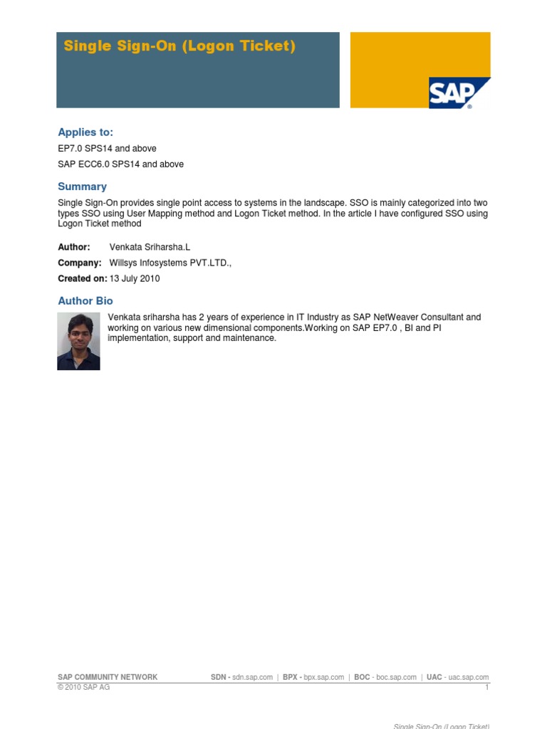 Single Sign-On (Logon Ticket) | PDF | Information Technology Management ...