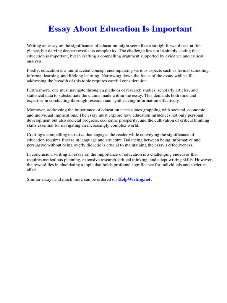 Importance of Education Essay Insights | PDF | Cobalt | Behavior