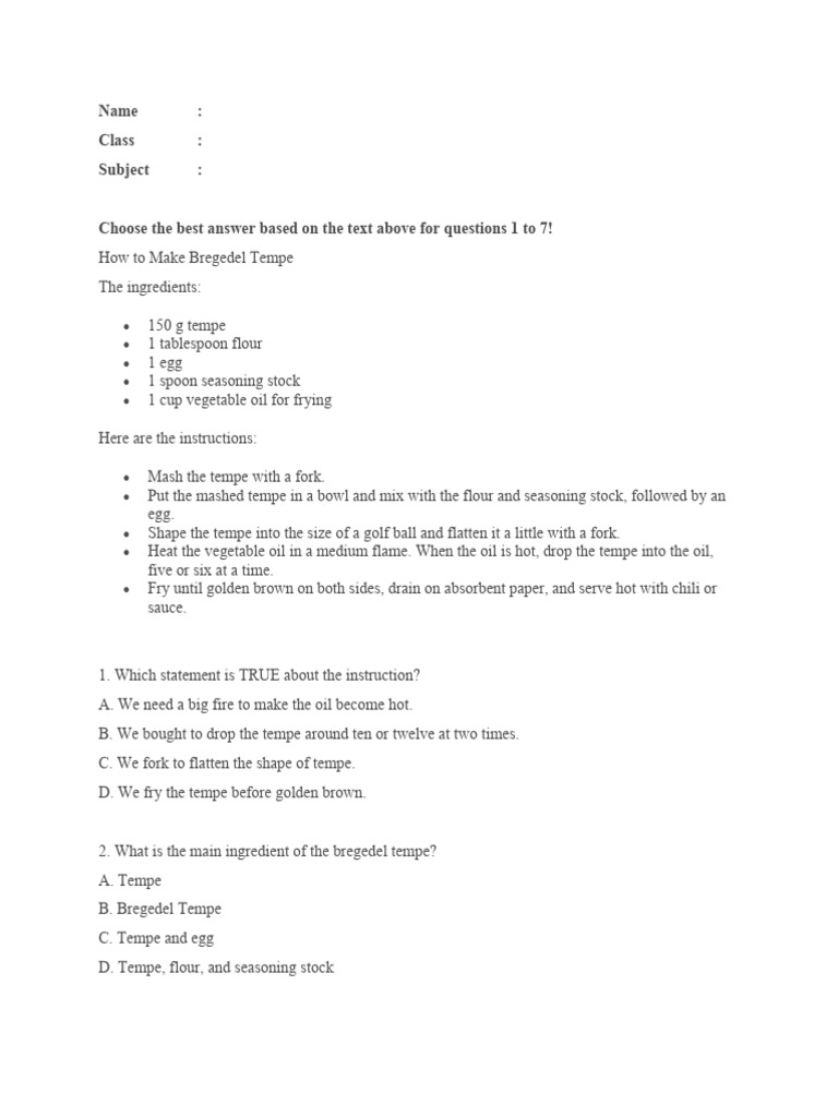 Question About Procedure Text Xii Grade | PDF | Cakes | Food And Drink ...