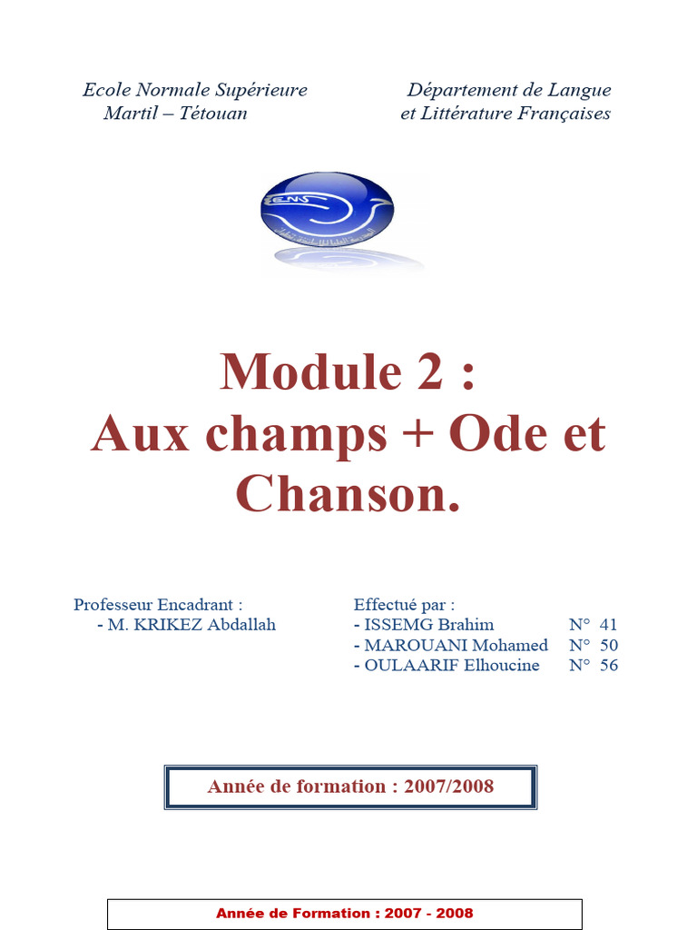 Projet pédagogique : Aux champs | PDF | Verbe | Phrase