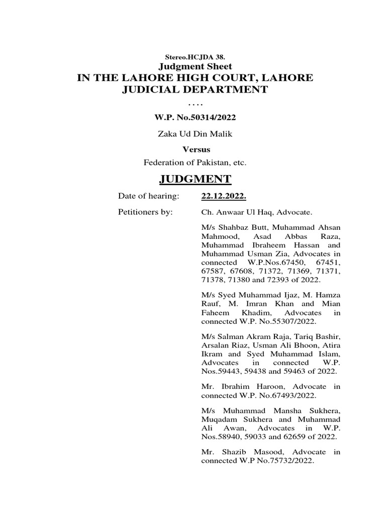 Lahore High Court Judgment on Taxation | PDF | Taxes | Article One Of ...