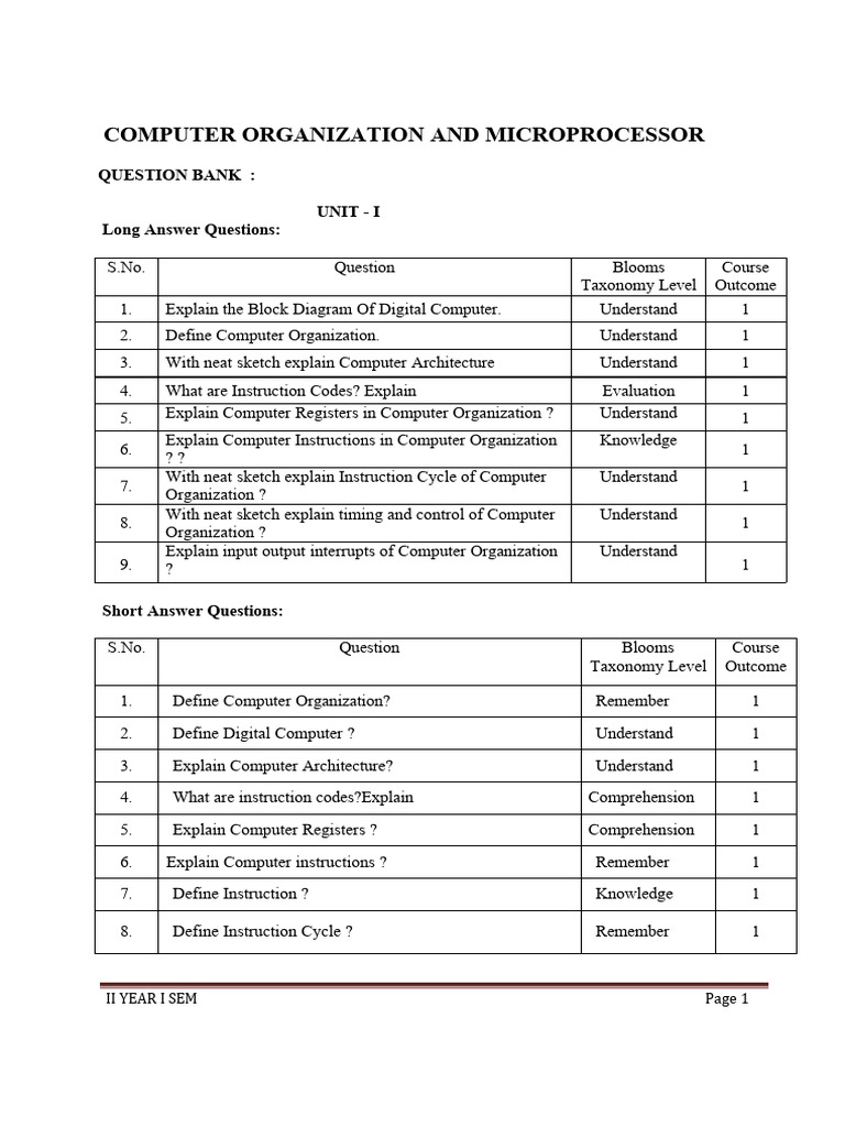 Computer Organization & 8086 Microprocessor Q&A | PDF | Central ...