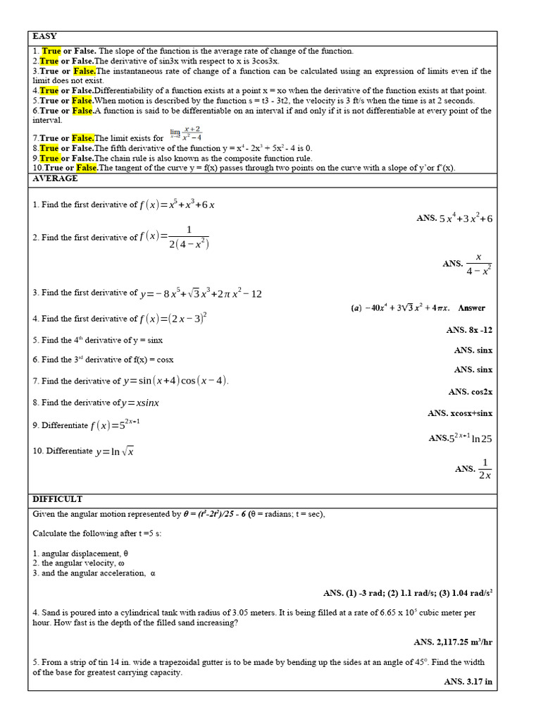 Ante, DiffCalculus PDF Derivative Velocity