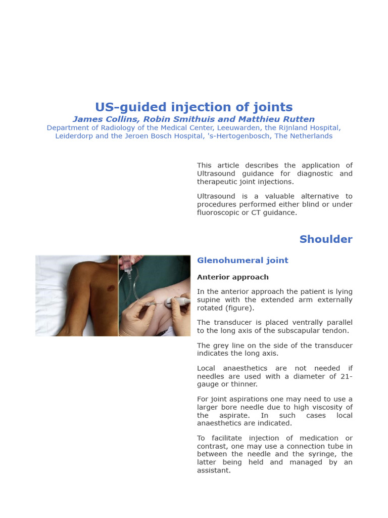 Us Guided Injection of Joints | PDF | Ankle | Knee