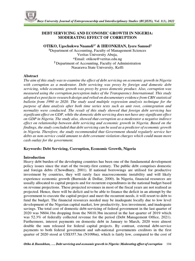 9 Effect of Debt Servicing On Economic Growth in Nigeria | PDF ...