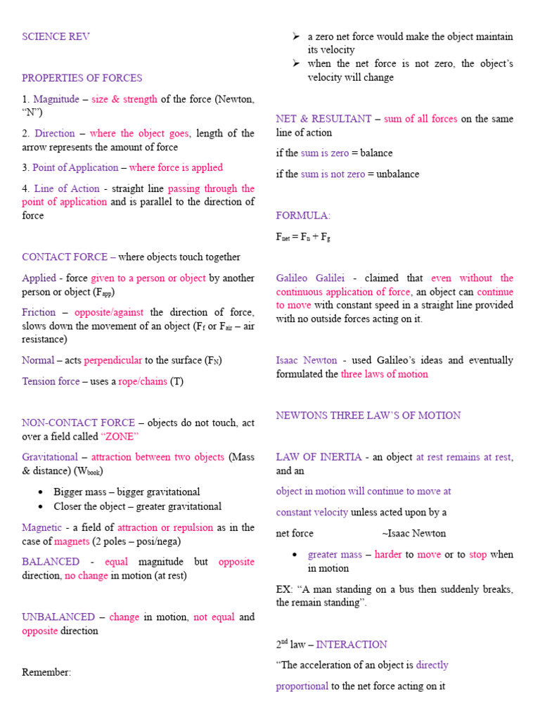 Properties of Forces and Motion Explained | PDF | Temperature | Force