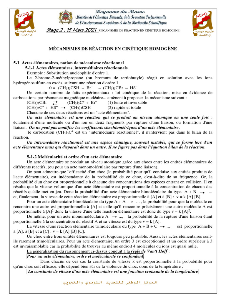 Mécanismes de réaction en cinétique homogène | PDF | Cinétique chimique ...