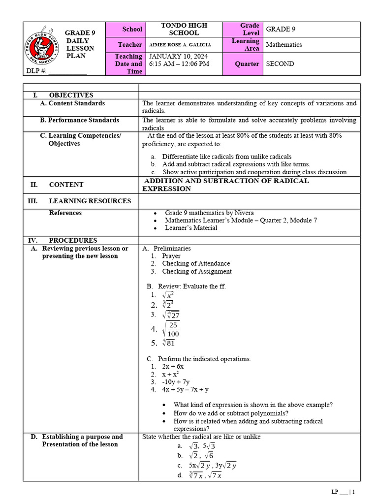 Addition and Subtraction Radicals - Like Terms | PDF