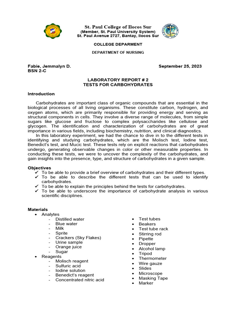 Lab Report 2C | PDF | Carbohydrates | Starch