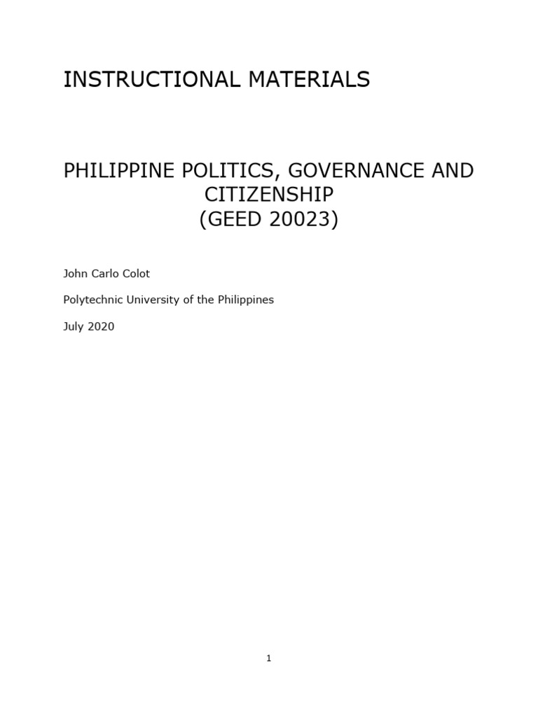 GEED 20023 COLOT Philippine Politics Governance and Citizenship | PDF ...