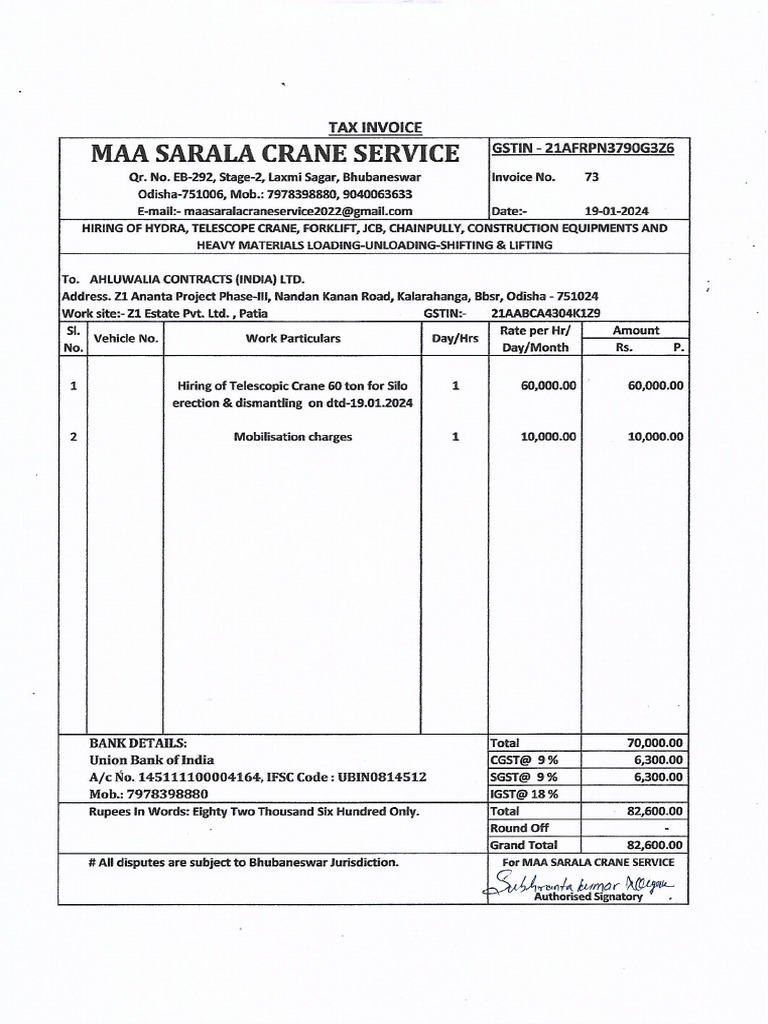 Tax Invoice-73 Ahluwalia Z1 | PDF