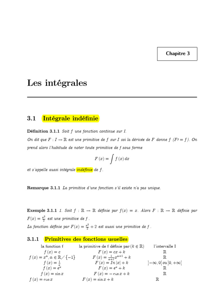 Intégrales et Primitives en Mathématiques | PDF | Intégral ...