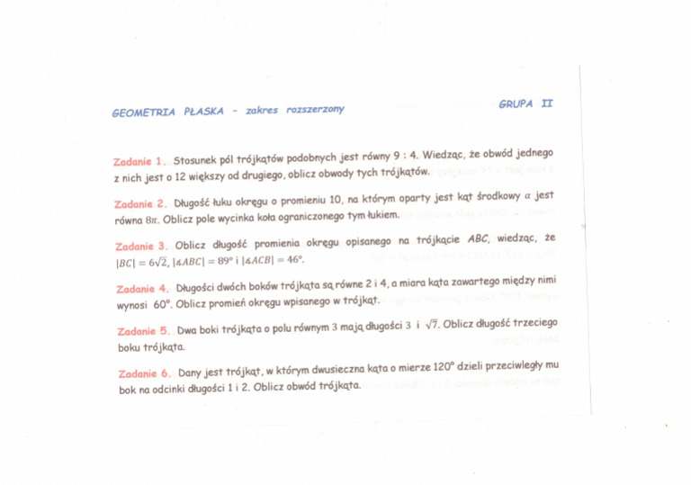 Sprawdzian Geometria Klasa 4 Szkoła Podstawowa Geometria Płaska Sprawdzian II | PDF