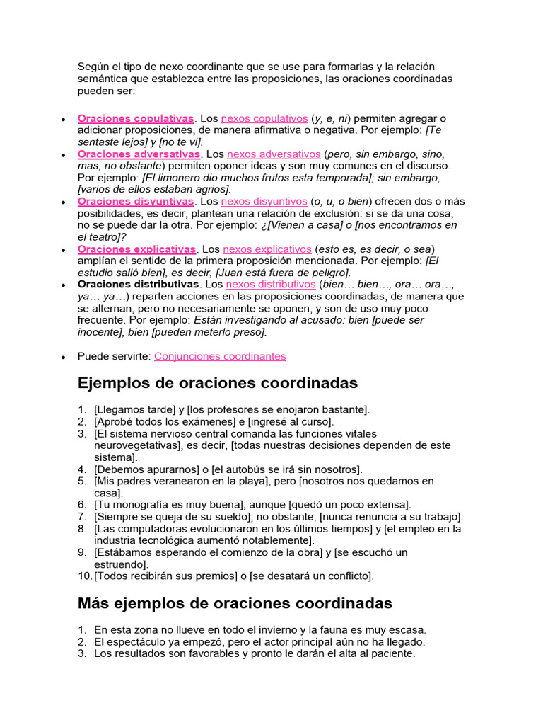 Tipos de oraciones coordinadas | PDF | Oración (Lingüística)