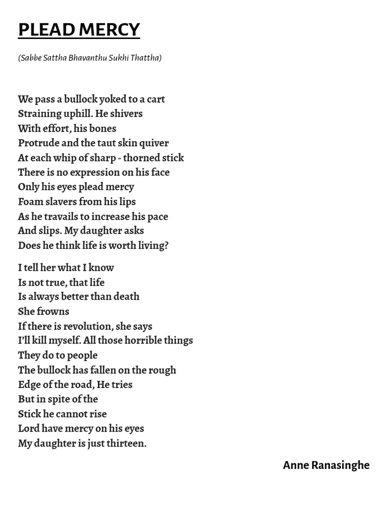 Plead for Mercy: A Poem by Ranasinghe | PDF | Cooking, Food & Wine ...
