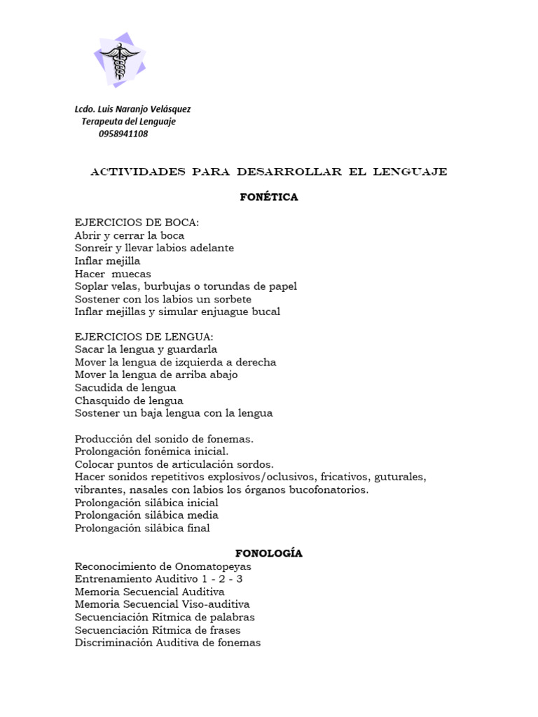 Actividades para Desarrollar El Lenguaje | PDF | Fonología | Fonética