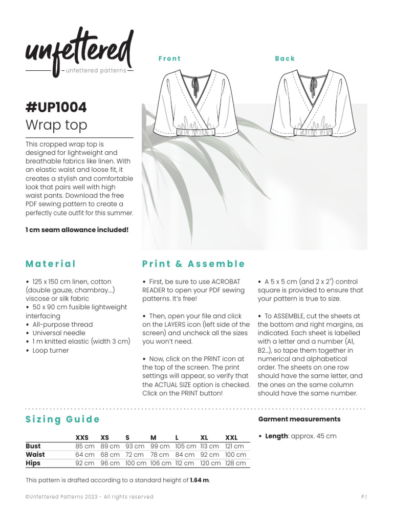 UP1004 Wrap Top Sewing Pattern PDF | PDF | Sewing | Seam (Sewing)