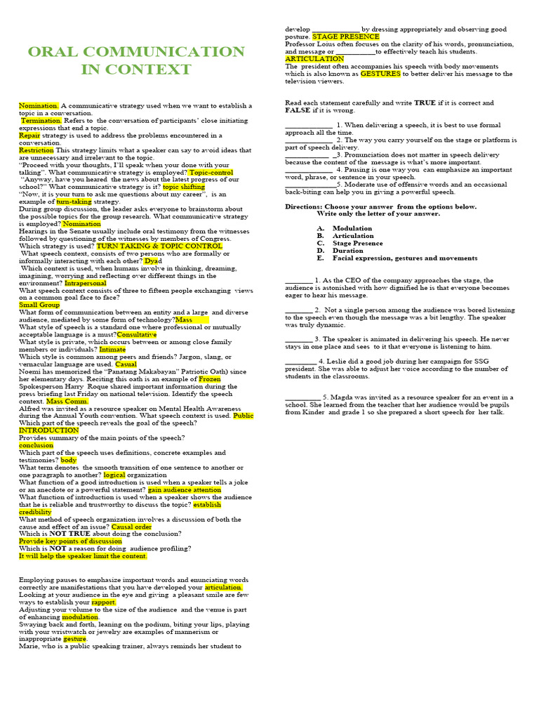 Oralcom Pointers | PDF | Conversation | Speech
