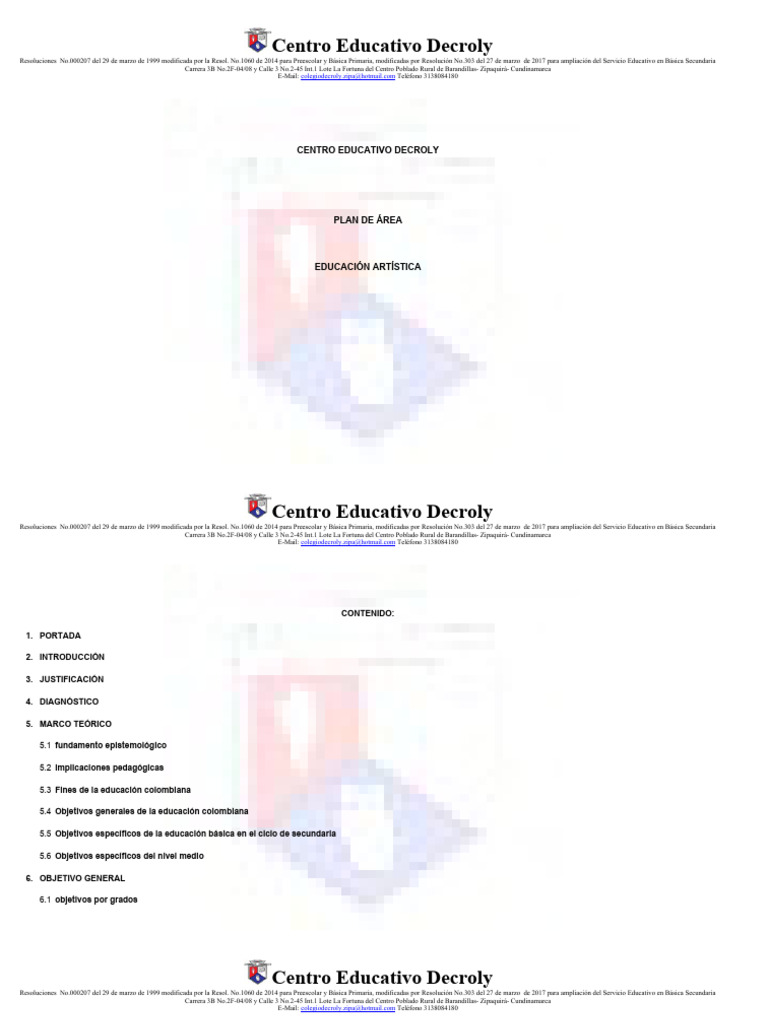 Plan de Area Artistica | PDF | Educación en artes visuales | Educación ...