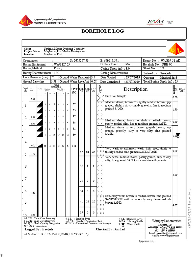 Mugharraq Port Borehole Log Report | PDF | Sandstone | Earth Sciences