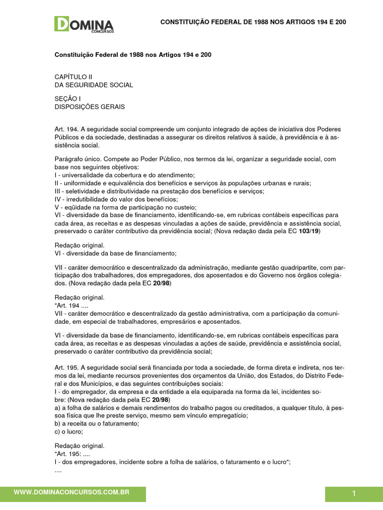 06 Constituição Federal de 1988 Nos Artigos 194 e 200 | PDF | Bem-estar ...