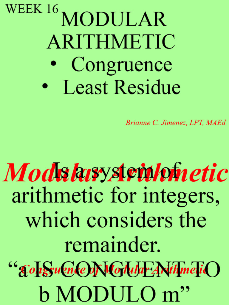 Ppt modular arithmetic and its applications download free pdf