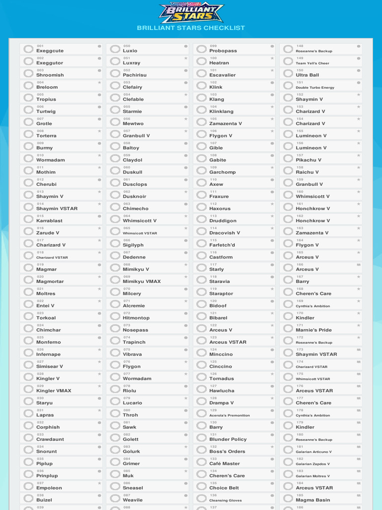 SWSH09 Brilliant Stars Checklist | PDF | Mythopoeia | Nintendo Franchises