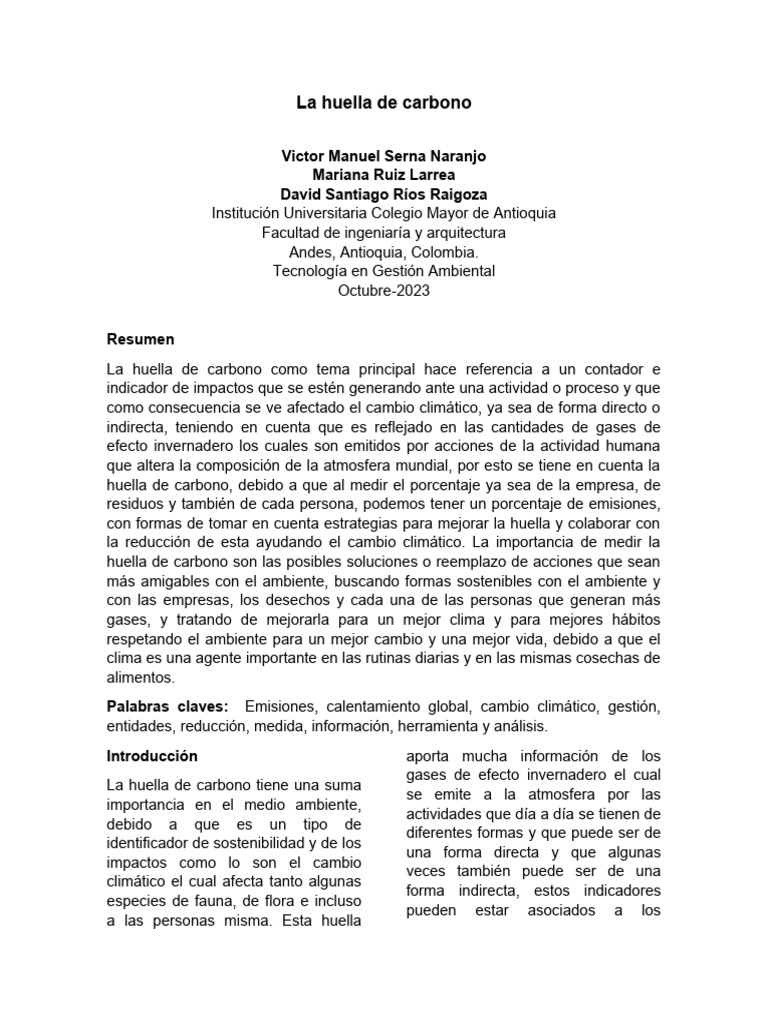 Huella de Carbono y Cambio Climático | PDF | Gases de efecto ...