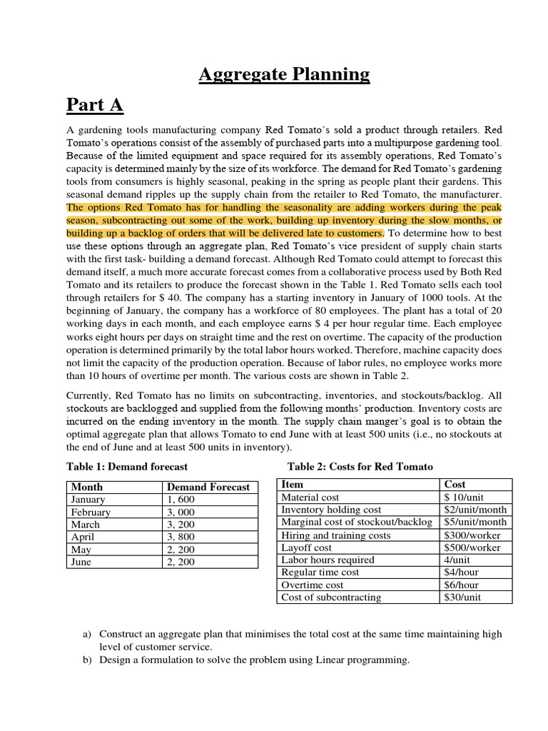 Aggregate Planning for Seasonal Demand Management | PDF | Demand ...