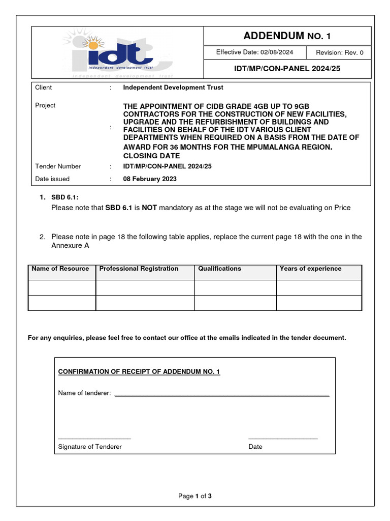 IDT Panel Tender Addendum 2024/25 | PDF | Business | Finance & Money ...