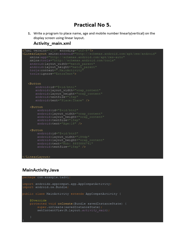 Practical 5: Layouts in Android | PDF | Android (Operating System ...