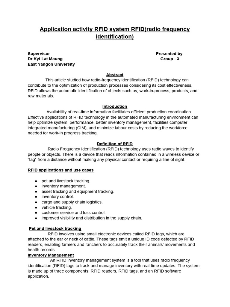 Optimizing Production with RFID Technology | PDF | Radio Frequency ...