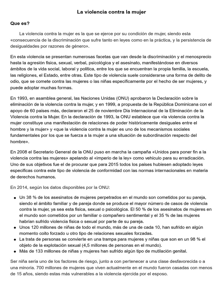 Día Internacional de la No Violencia Mujer | PDF | La violencia contra ...