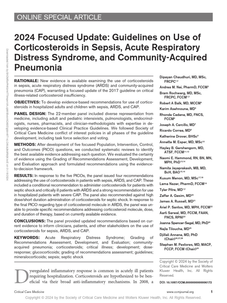 2024 Corticosteroid Guidelines for Sepsis | PDF | Sepsis | Glucocorticoid