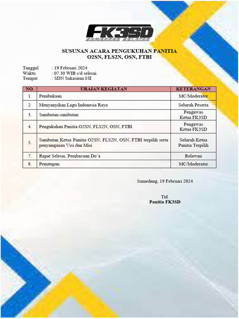Susunan Acara Pengukuhan Panitia | PDF