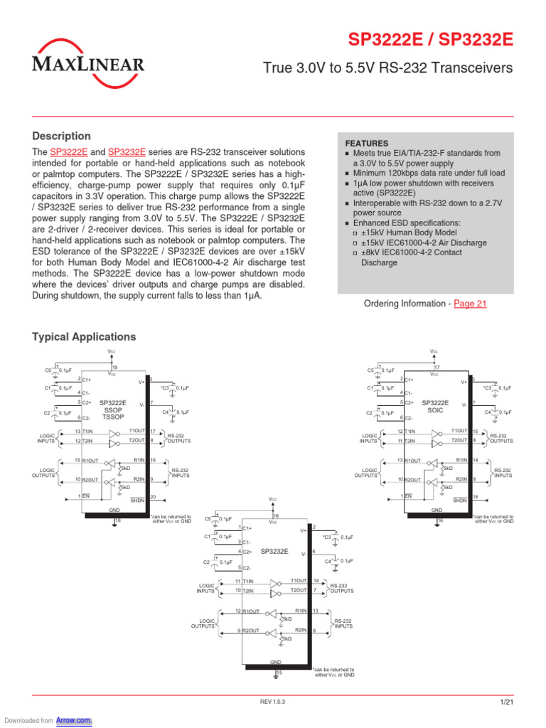 Sp3222e Sp3232e | PDF | Power Supply | Capacitor