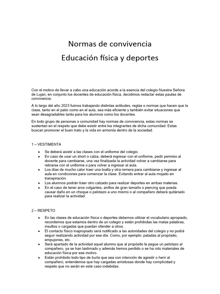 Normas de Convivencia | PDF | Salón de clases