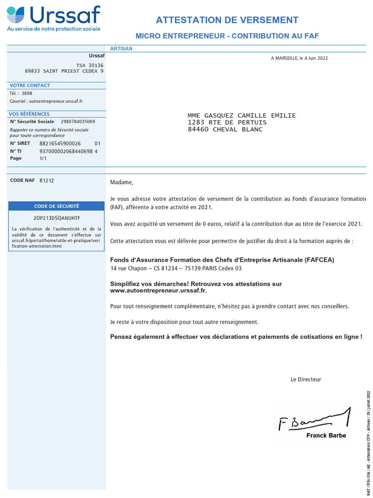 Attestation de versement FAF 2021 | PDF | France | Allocations