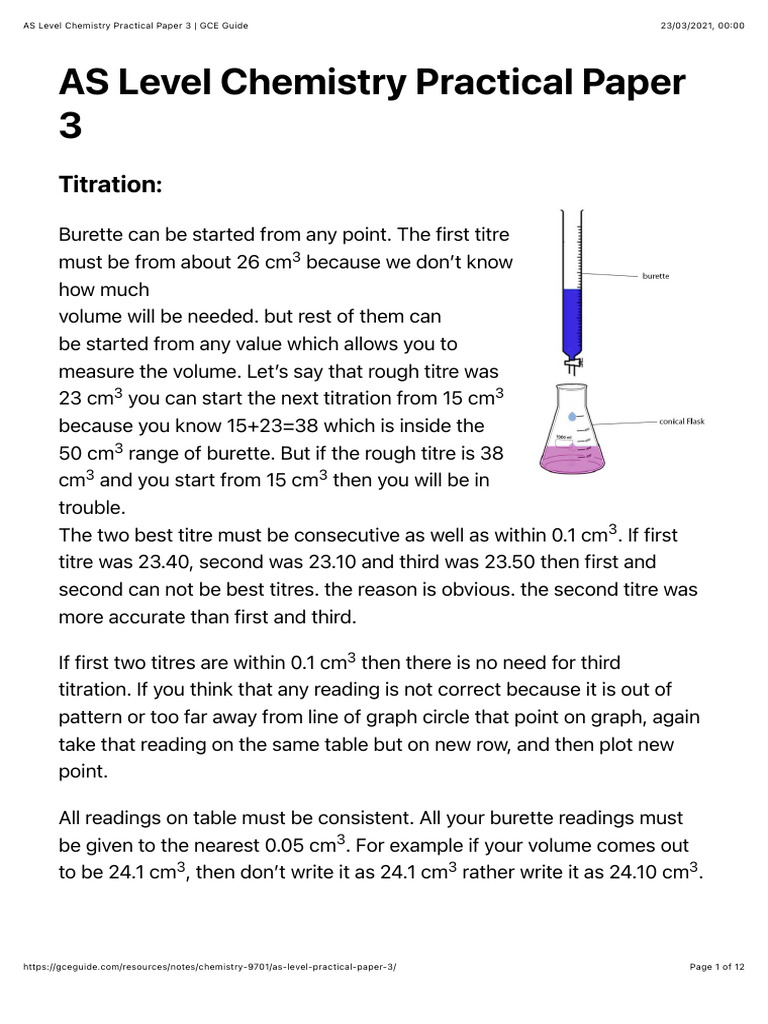 AS Level Chemistry Practical Paper 3 Titration PDF Aldehyde Materials