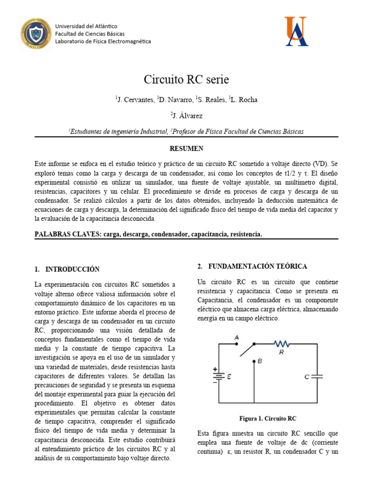 Informe 8. Circuito RC | PDF | Condensador | voltaje