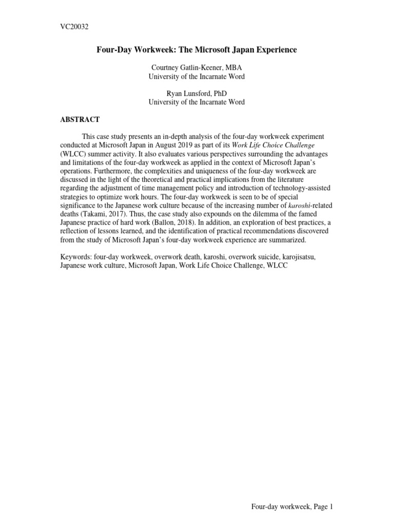 Four-Day Workweek The Microsoft Japan Experience | PDF | Working Time ...