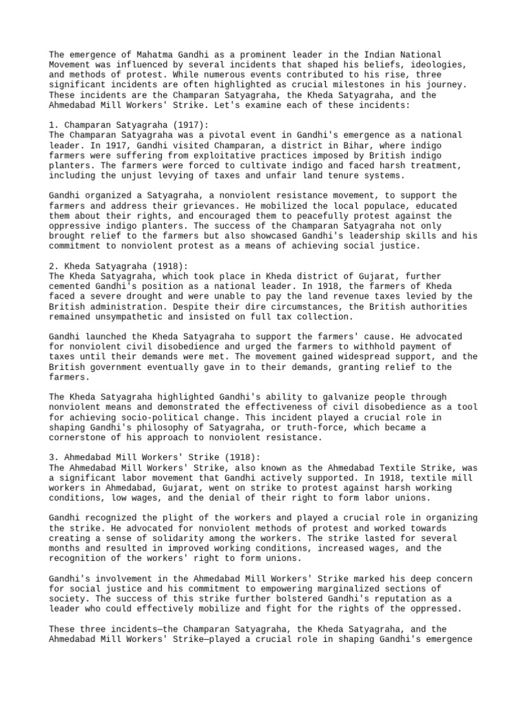 Gandhi's Key Milestones in Indian Movement | PDF | Mahatma Gandhi ...