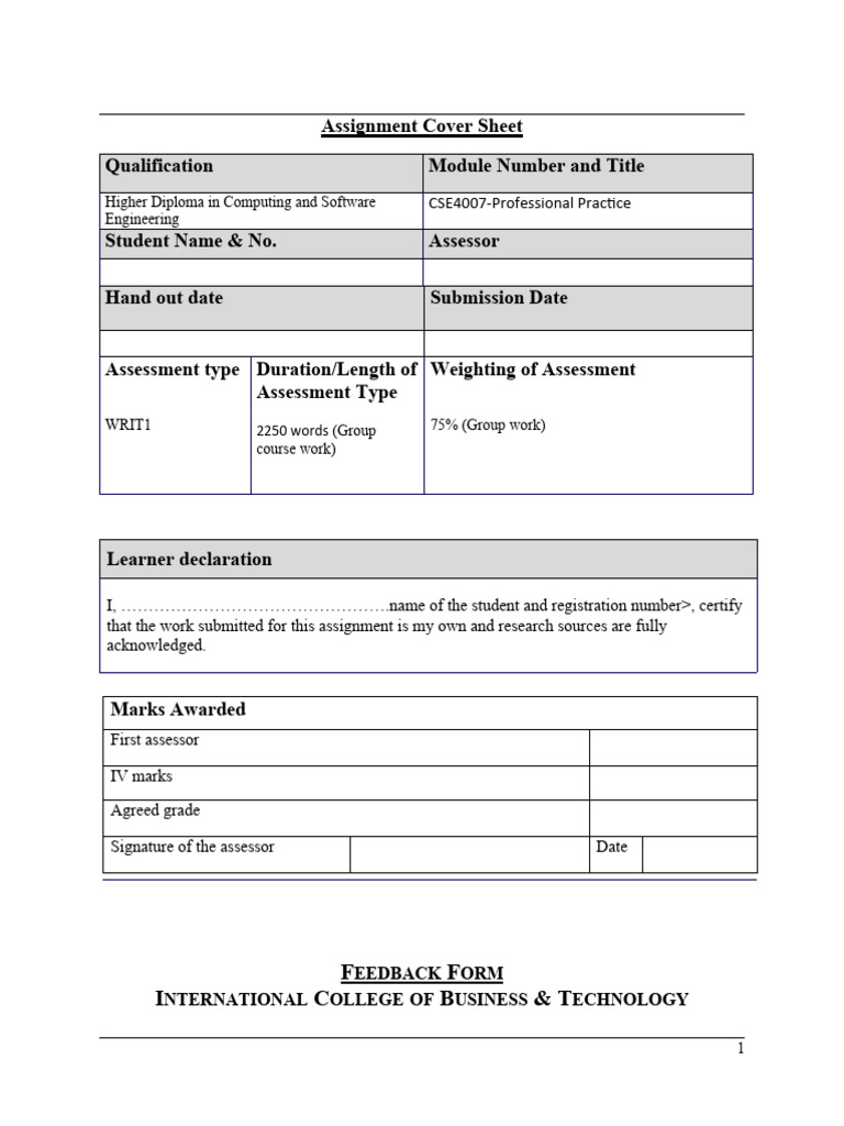 Professional Practice Assignment Cover Sheet | PDF | Internet Of Things ...
