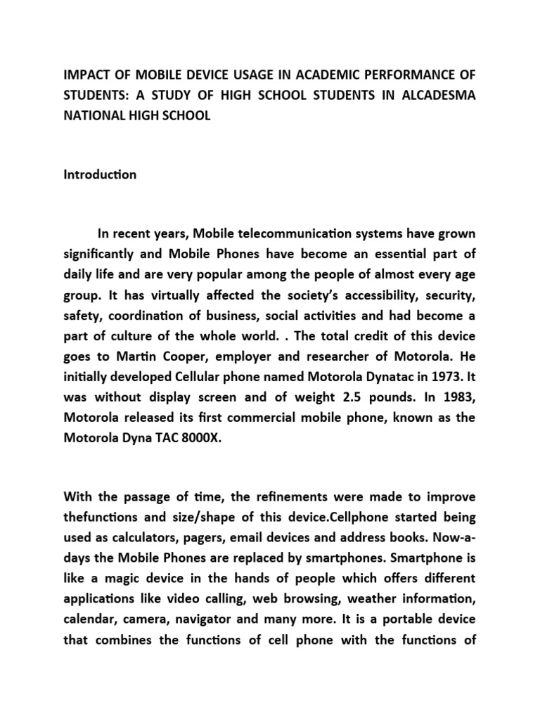 Mobile Phones and Academic Impact in High School | PDF | Mobile Phones ...