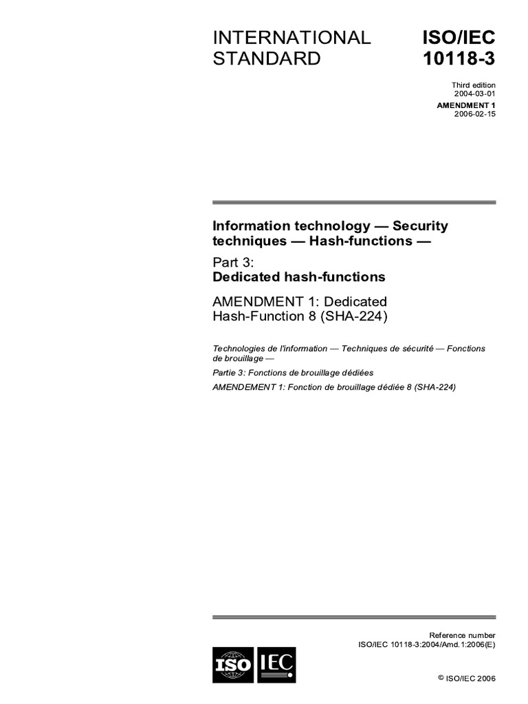 ISO IEC 10118-3-2004 Amd1-2006 | PDF | International Organization For ...