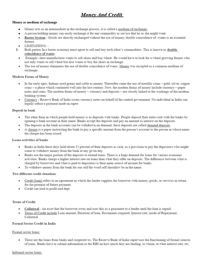 Money and credit pdf loans money