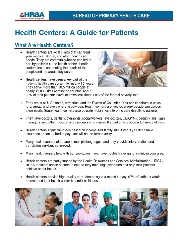 Health Center Handout | PDF | Health Professional | Social Programs