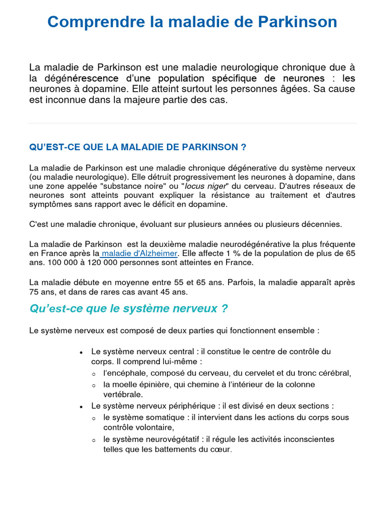 Comprendre la maladie de Parkinson | PDF | Maladie de Parkinson ...