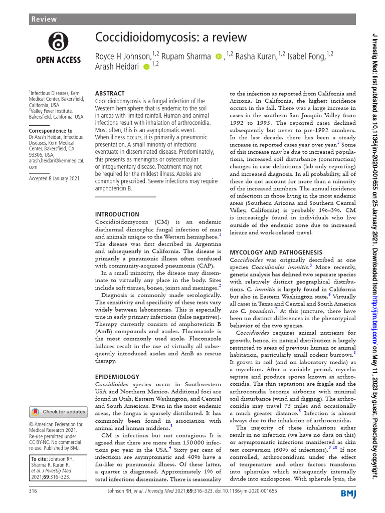 Coccidioidomycosis Treatment Outcome Studies Review 2022 preview