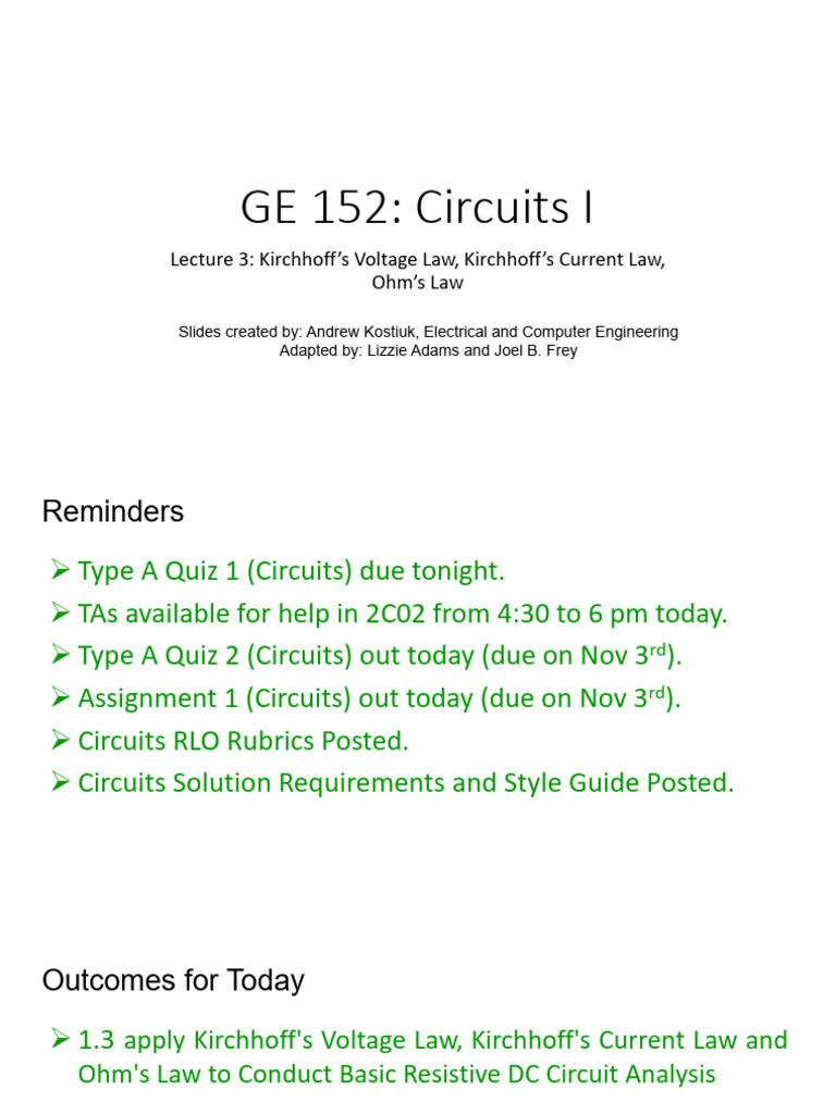 GE 152 Lecture 3 Notes | PDF | Electrical Network | Applied And ...